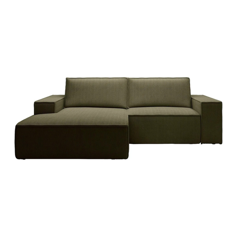 Vente-unique Schlafsofa Amelia in Khaki mit Cord-Bezug und L-Form, Breite: 240 cm - Bild 2