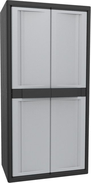 Kreher XL Jumbo Schrank aus Kunststoff in Anthrazit und Grau mit 3 Böden und Scharniertüren - Bild 1