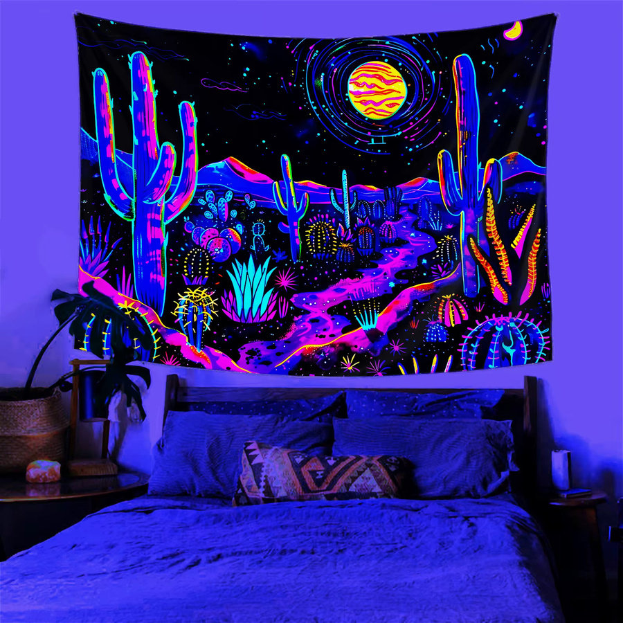 VIKAMA Cthulhu Wüsten-Wandteppich mit Kaktus, Sternen und Mond in Multicolour, Breite: 40 cm, Höhe: 60 cm - Bild 3