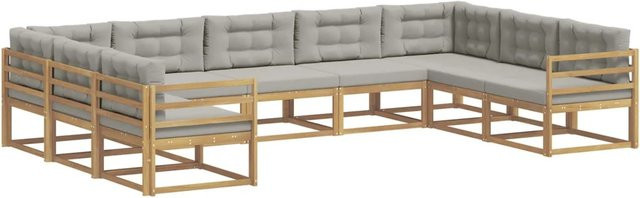vidaXL Outdoor-Sofagarnitur in U-Form aus Akazienholz mit Kissen in Weiß und Hellgrau - Bild 1