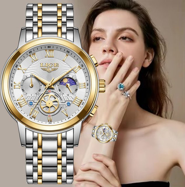 LIGE Armbanduhr Quarz, Edelstahl, Weiß, Damen - Bild 1