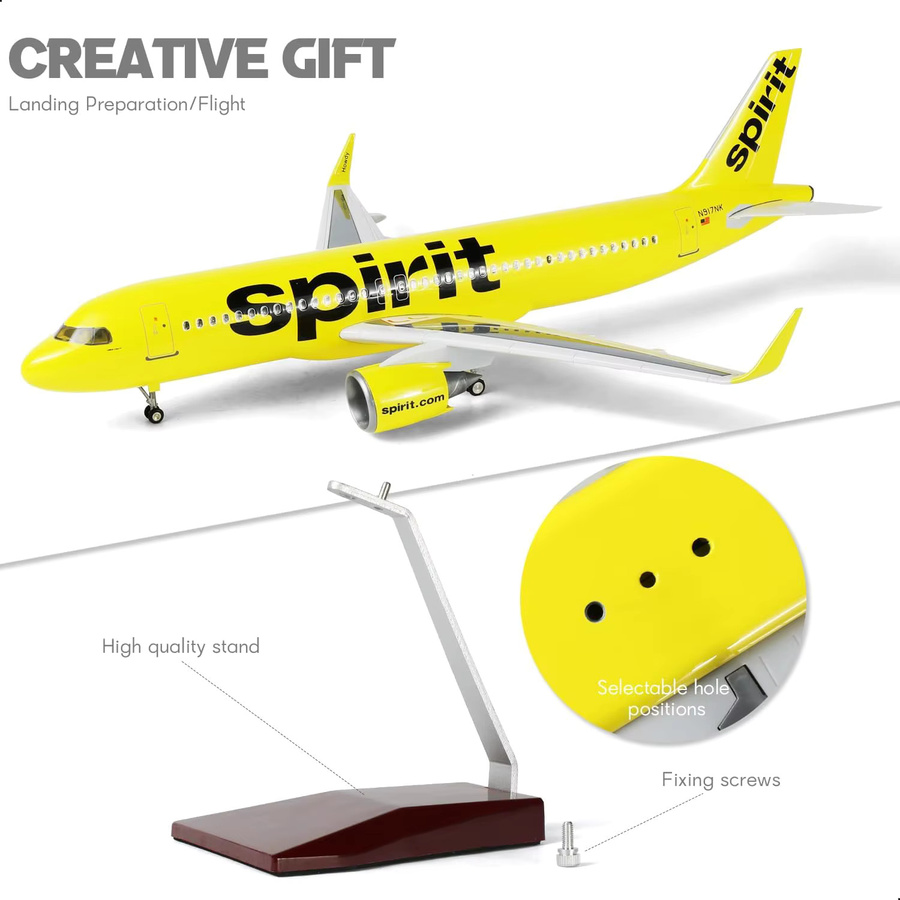 ZOCO A320neo Spirit Aviation Flugzeugmodell, 1/80 Maßstab, mit Licht und Rädern, Harz - Bild 3