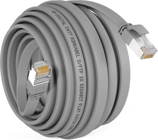 hb-digital CAT 7 Flachkabel LAN Ethernet Rohkabel aus Kupfer, Grau, 30 m - Bild 1