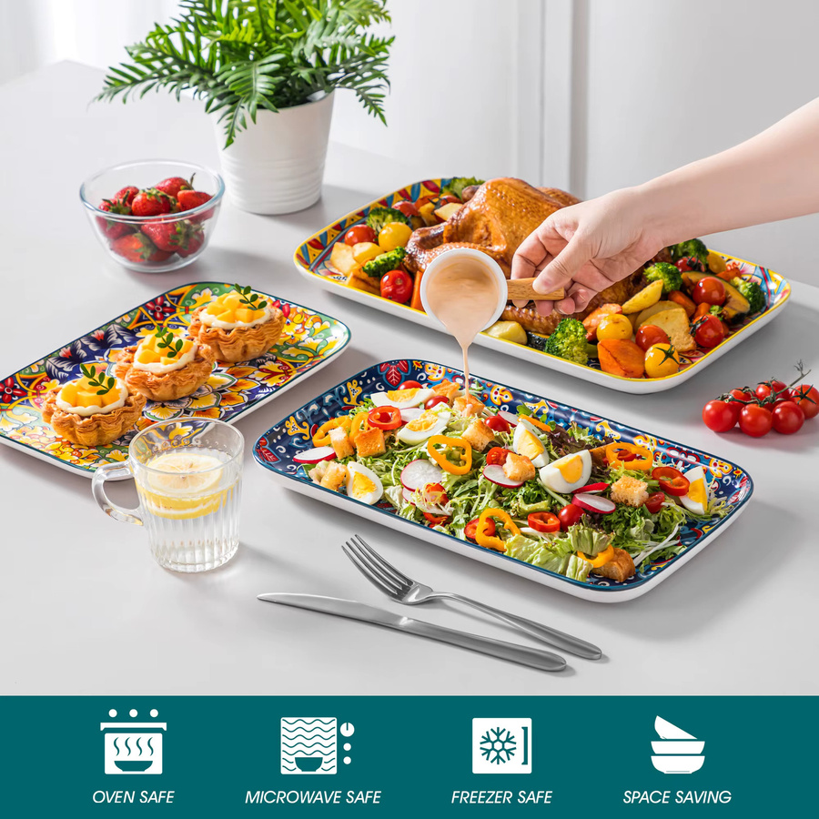 vancasso Keramik Salatteller-Set in Multicolour, 3/6-teilig mit rechteckigen Desserttellern für Kuchen, Salat oder Vorspeisen, ofenfest - Bild 3