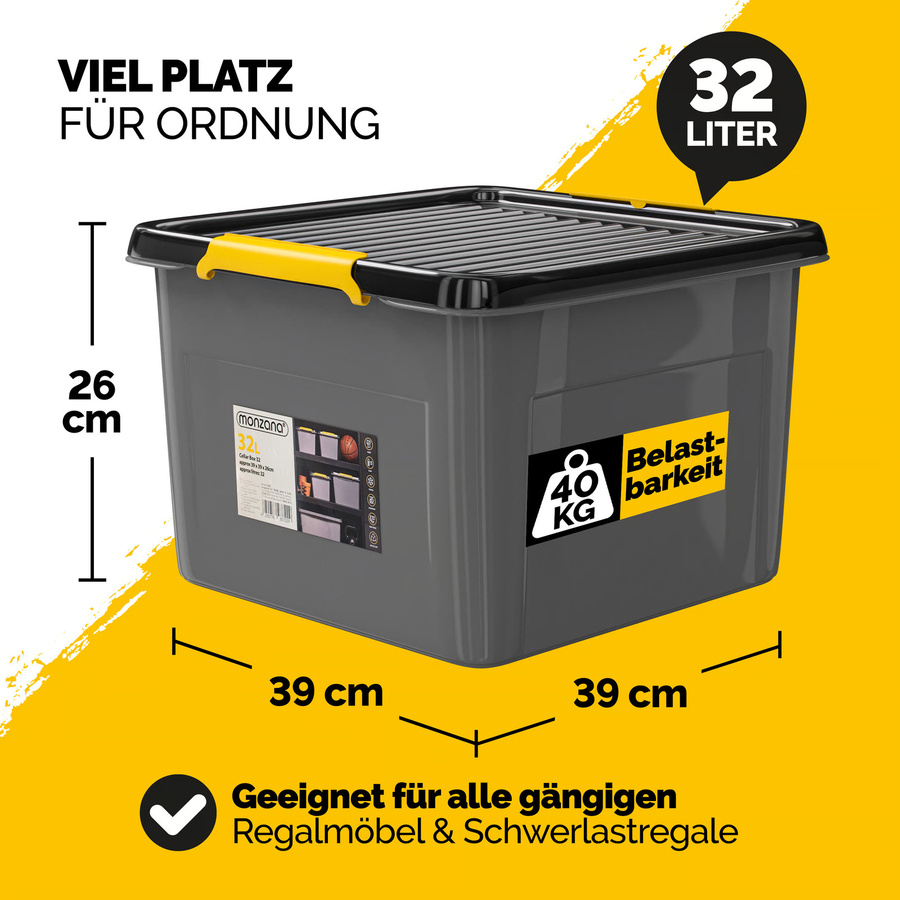 MONZANA Aufbewahrungsbox 6er-Set in Grau/Anthrazit, stapelbar, B/T/H: 39 x 39 x 26 cm - Bild 2