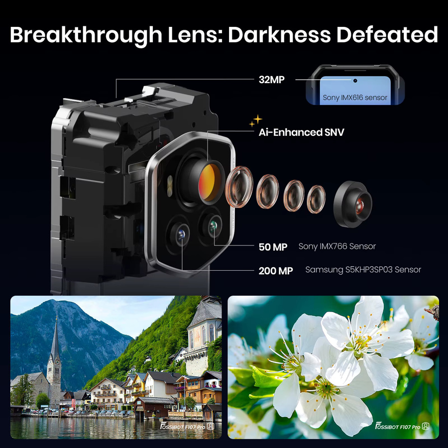 Fossibot F107 Pro 5G Robustes Smartphone mit Android 15, 512 GB Speicher, 28000 mAh Akku, 200 MP Kamera, NFC und GPS in Schwarz oder Grau - Bild 3