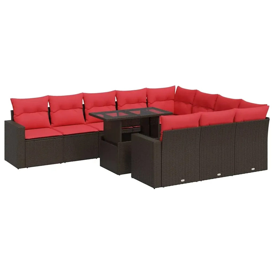 vidaXL 11-teilige Garten-Sofagarnitur in L-Form aus braunem Poly-Rattan und Akazie mit UV-beständigen Kissen - Bild 2