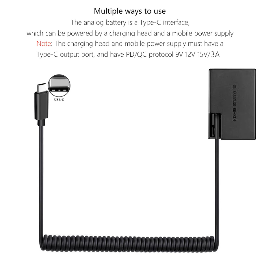 ACK-E18 Dummy-Akku mit USB-C Kabelkoppler für Canon EOS Rebel SL2 SL3 T6i T6S T7i T8i 200D 200D II 250D 750D 760D in Schwarz - Bild 3