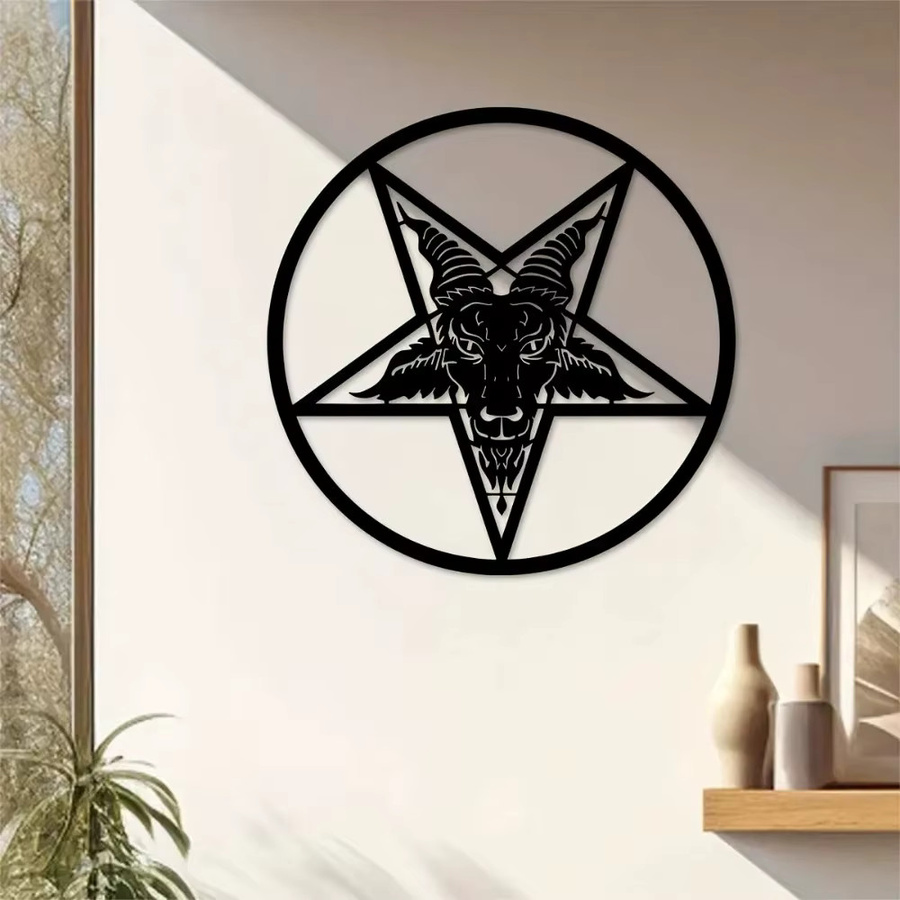 CIFBUY Baphomet-Siegel Wandkunst aus Metall in Schwarz mit geometrischem Tier-Design - Bild 4