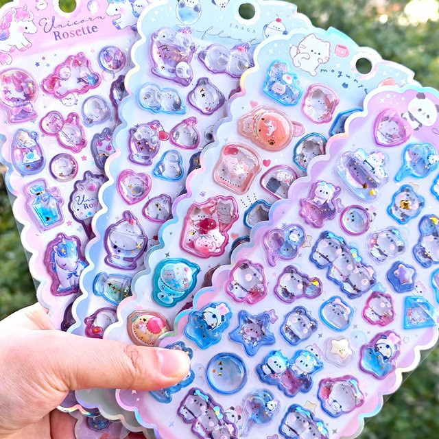 Set aus 3D Relief Aufklebern mit süßen Katzen und Einhörnern in Multicolour für Scrapbooking und DIY Tagebuchdekor - Bild 1