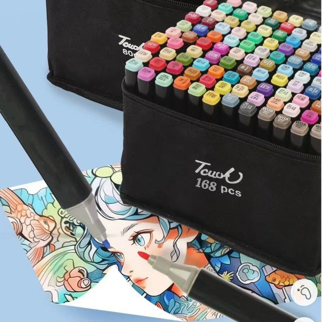 168 Farben doppelseitige Skizzenmarker mit Brush- und Fineliner-Spitze inklusive Sockel für Zeichnungen, Comics und Design in Multicolour - Bild 1