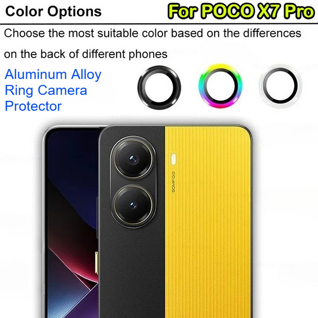 Xiaomi Poco X7 und Poco X6 Pro 3D-Ring-Kamerakappe aus Aluminiumlegierung mit 9H HD-Schutzfolie aus gehärtetem Glas in Schwarz - Bild 1