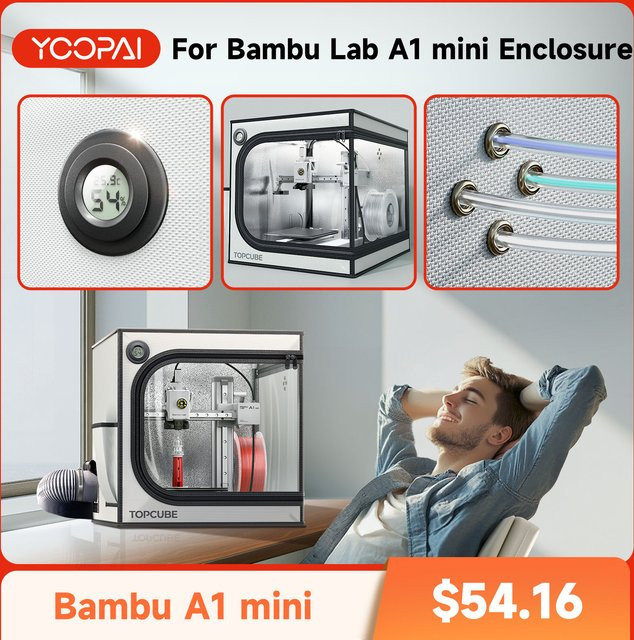 Yoopai 3D-Drucker Gehäuse für Bambu Lab A1 Mini mit LED-Licht zur Temperaturkontrolle, H x B x T: 55 x 46 x 46 cm - Bild 1