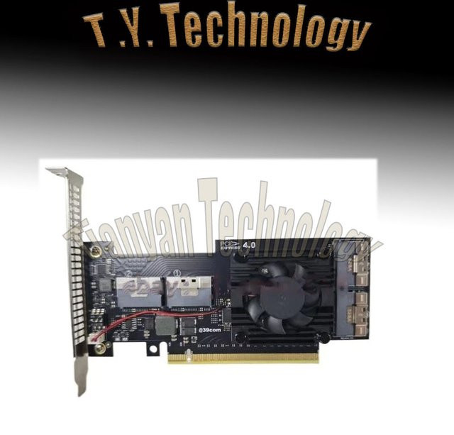 Hua Lai Jie PCIe 4.0 x16 auf vier SlimSAS SFF-8654 8i Switch-Adapter für 8 NVMe-Geräte, Schwarz - Bild 1
