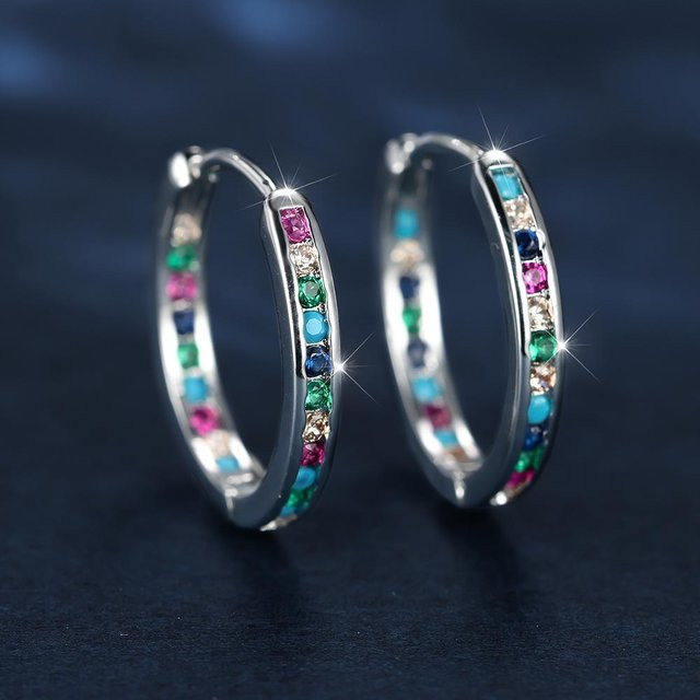 YIRAN Jewelry Creolen, Regenbogen Zirkon, Mehrfarbig, Champagnergold, Damen - Bild 1