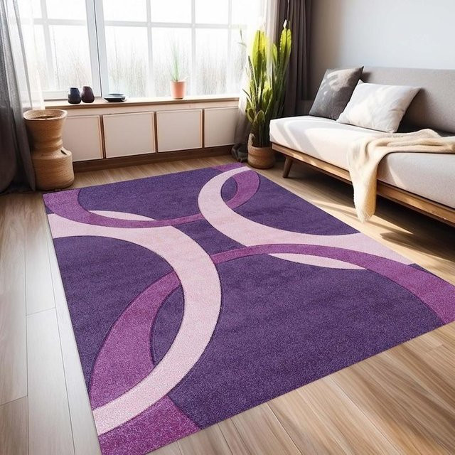 Karpetti Moderner Teppich in Lila mit abstraktem Design, Waschbar, B/T: 120 x 80 cm - Bild 1