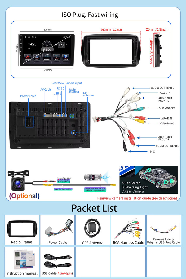 ESSGOO Android 15 Autoradio mit 9 Zoll Display für Smart Forfour und Fortwo 453 (2014-2019) inklusive GPS, Bluetooth, Wireless Carplay, WIFI und DAB+ in Schwarz - Bild 6