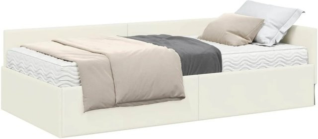 vidaXL Eckbettgestell mit Matratze in Creme, 2-teiliges Set aus Samt und Holz, B/T: 80 x 200 cm - Bild 1