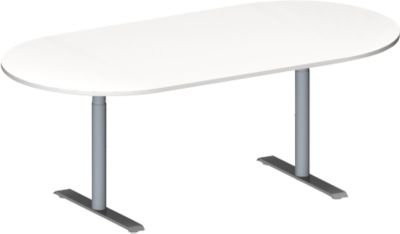 Schäfer Shop Genius Konferenztisch MODENA FLEX, oval, T-Fuß Rundrohr, höhenverstellbar, weiß/weißaluminium RAL 9006, B: 200 cm, T: 100 cm, H: 65-85 cm - Bild 1