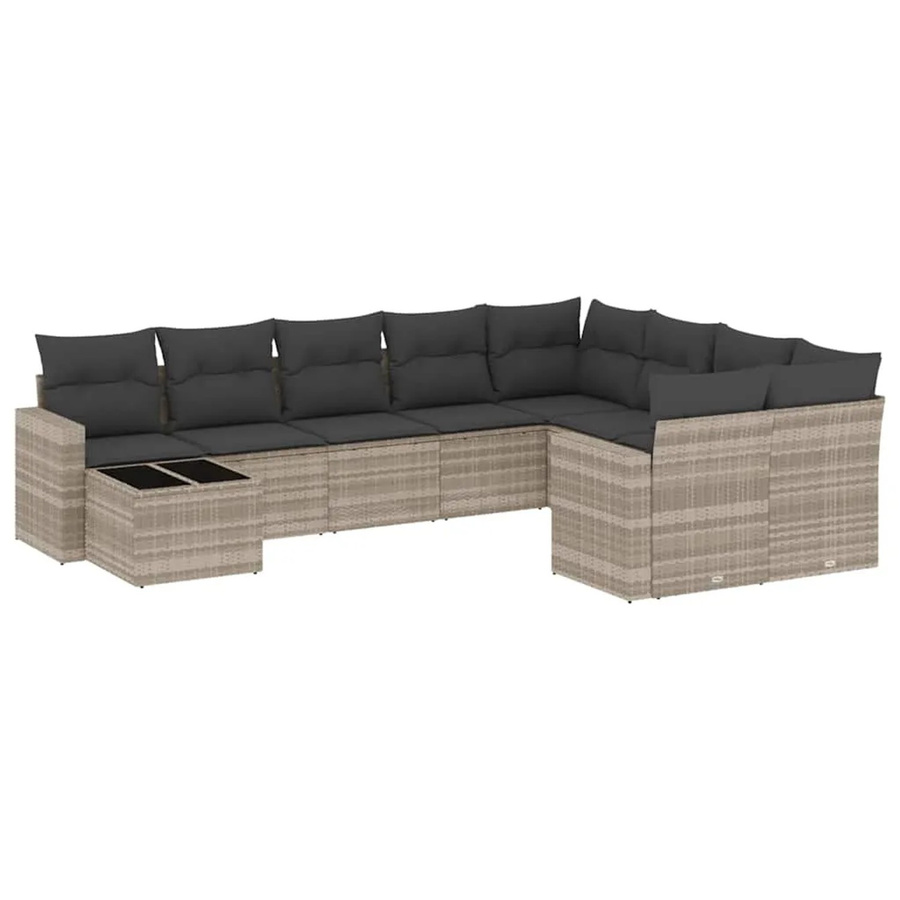 vidaXL 10-tlg. Garten-Sofagarnitur in L-Form aus Polyrattan mit Kissen in Hellgrau - Bild 2