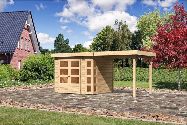 Karibu Holz-Gartenhaus Sölve mit Flachdach in Natur, unbehandelt, B/T/H: 238 x 213 x 211 cm - Bild 1