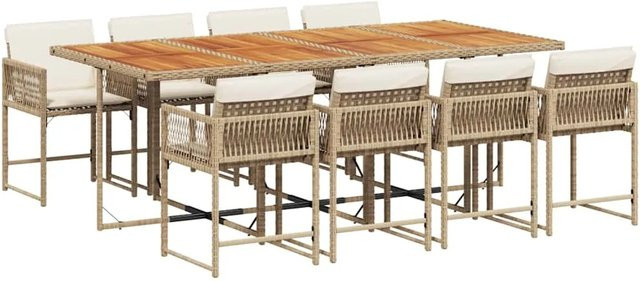 vidaXL 9-teilige Garten-Essgruppe aus Poly Rattan und Akazienholz in Beige mit Kissen - Bild 1