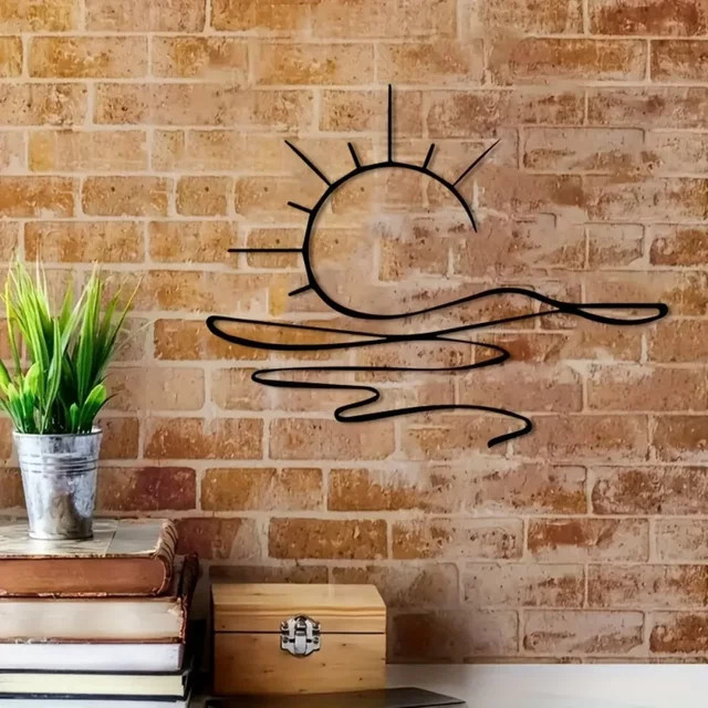 HELLOYOUNG Sunrise & Art Chic Wanddekoration aus Metall in Schwarz, minimalistische Eisen Wandkunst für moderne Ästhetik - Bild 1