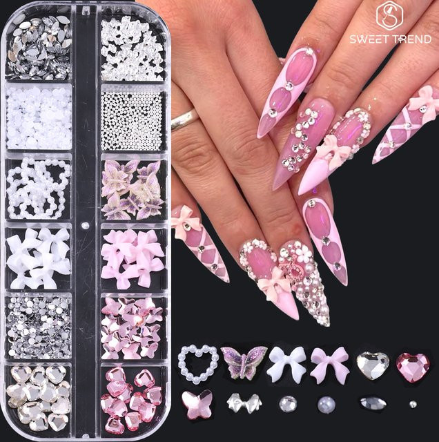 SWEET TREND Nagelcharms Rosa Schleifen und Herzen, Glänzend - Bild 1