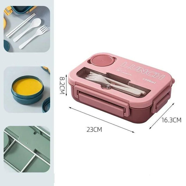 Tragbare Bento Box Lunchbox mit Besteck für Kinder, Studenten und Büro, mikrowellengeeignet, weiß, 1300 ml - Bild 1