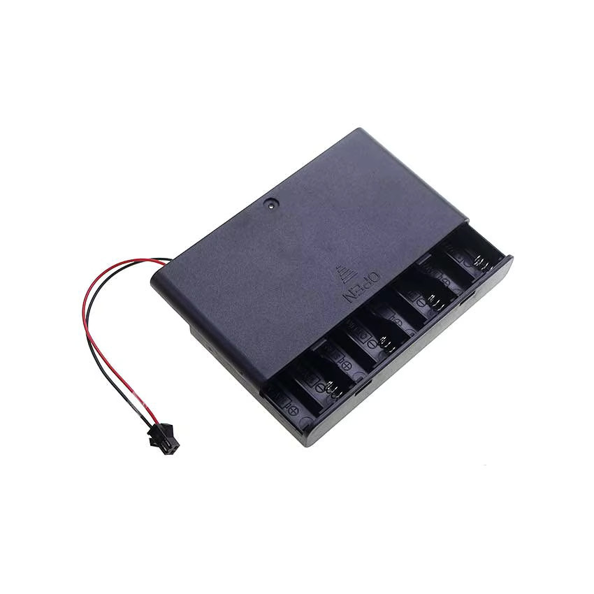 JCD 8-Slot AA Batteriehalter mit Schalter und Abdeckung in Schwarz inklusive DC 5,5 x 2,1 PH2.0 XH2.54 SM Dupont Anschlusskabel - Bild 2