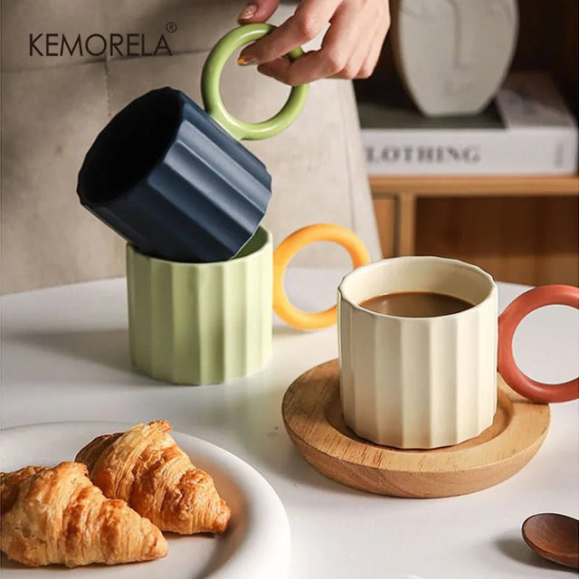 KEMORELA Keramik Kaffeetasse mit rundem Griff in Blau, mikrowellengeeignet - Bild 1