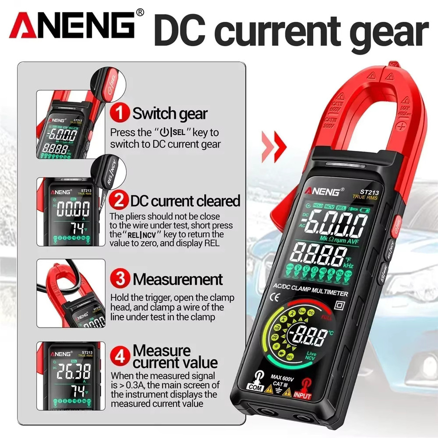 ANENG Digitales Zangenmessgerät ST213 Multimeter mit großem Farbbildschirm für DC/AC-Strom bis 400 A, Spannung, Frequenz, NCV und Widerstand - Bild 4