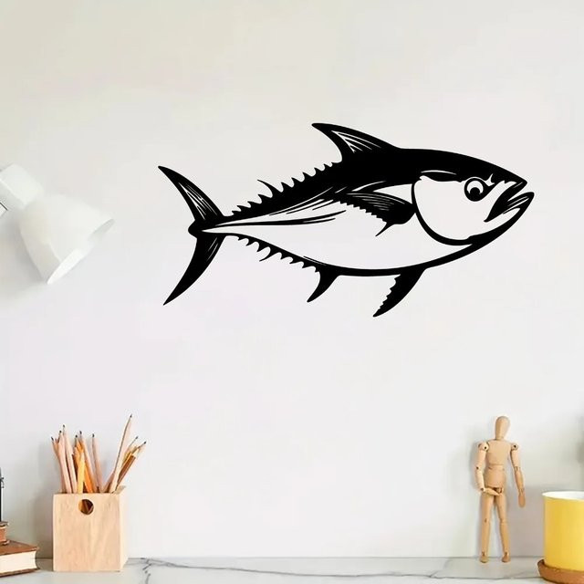 CIFBUY Metall-Wandkunst Thunfisch in Schwarz als wetterfeste Outdoor-Angeldekoration - Bild 1
