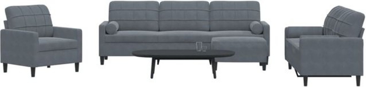 4-tlg. Sofagarnitur mit Kissen und Nackenrollen von vidaxl in Anthrazit aus Samt und Metall im modernen Design - Bild 1