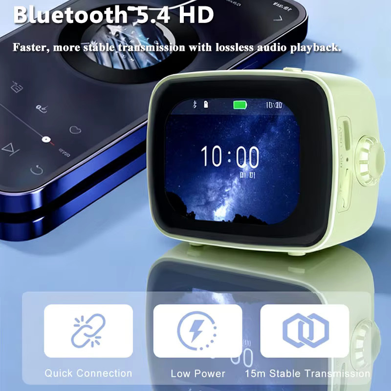 JINSERTA Mini Smart Bluetooth-Lautsprecher im TV-Design mit 2,01 Zoll Touchscreen, Surround-Sound Musikbox, Wecker und Kalender in Weiß - Bild 2