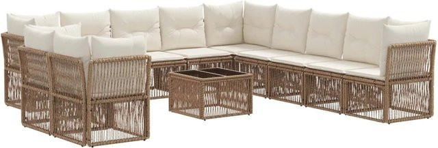 vidaXL Gartensofa-Set 12-tlg. in Beige aus Poly-Rattan mit pulverbeschichtetem Stahlgestell und Polsterkissen in U-Form - Bild 1
