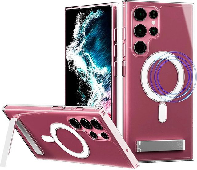 Transparentes Samsung Galaxy Schutzgehäuse mit Kristall-Optik und stoßfester Metallständer für Galaxy S22 Ultra, S23 Plus und S21 FE - Bild 1