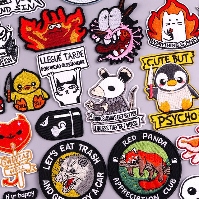 Prajna Cartoon Stickerei Patches mit Tier-Motiven wie Katze, Possum und Fuchs in Mehrfarbig für Kleidung zum Aufbügeln oder Aufnähen - Bild 1