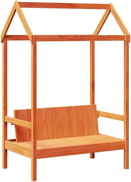 vidaXL Gartenbank mit Dach aus massivem Kiefernholz in Wachsbraun, B/T/H: 117,5 x 70 x 176,5 cm - Bild 1
