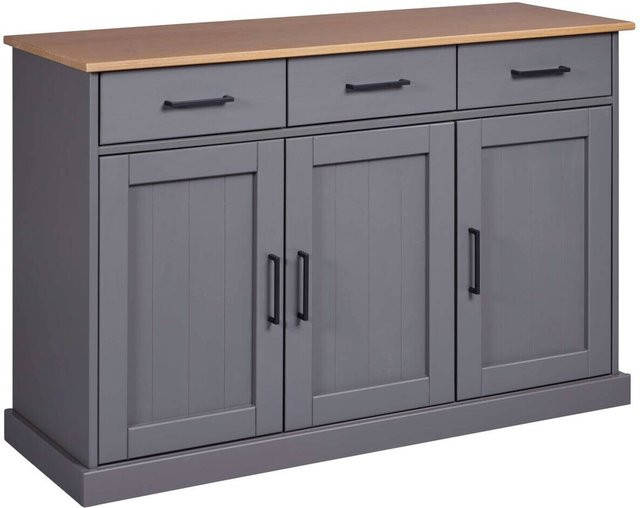 Inter Link Sideboard Forenzo aus Kiefer Massivholz in Grau, Landhausstil, B/H/L: 131 x 45 x 86 cm - Bild 2