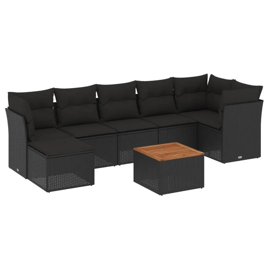 vidaXL 8-tlg Garten-Sofagarnitur in L-Form aus schwarzem Poly-Rattan mit Kissen und pulverbeschichtetem Stahlgestell - Bild 2