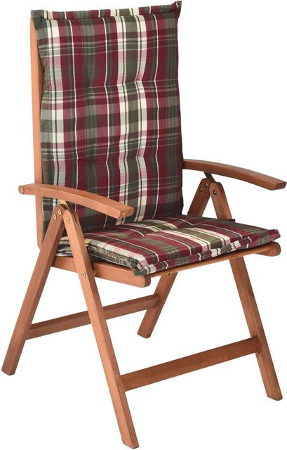 Merxx Borkum Klappsessel 2er-Set aus Eukalyptusholz mit karierten Auflagen in Braun, B/H/T: 57 x 107 x 62 cm - Bild 3
