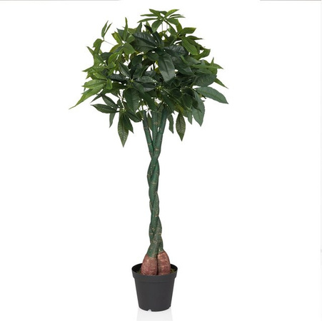 hjh OFFICE Kunstpflanze Pachira Baum aus Kunststoff in Grün für den Tisch