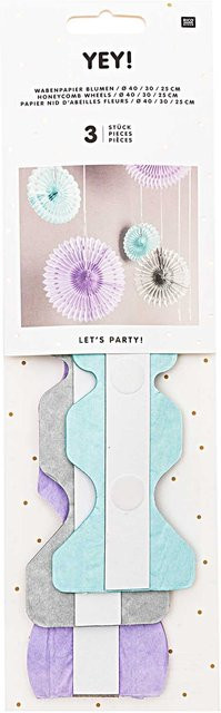 Rico Design Wabenpapier Blumen in Pastellfarben Mint Lila Grau, 3 Stück - Bild 1