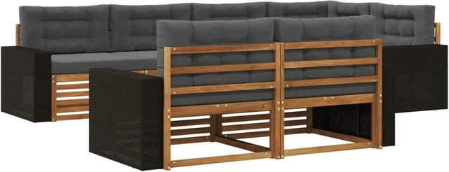 vidaXL Outdoor-Sofagarnitur aus Akazienholz in L-Form mit Kissen, Farbe: Natur und Anthrazit - Bild 1