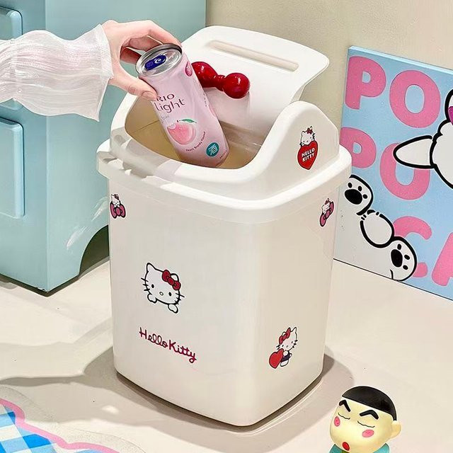 Sanrio Hello Kitty Schwingdeckel-Mülleimer mit Geruchsisolierung in Weiß - Bild 1