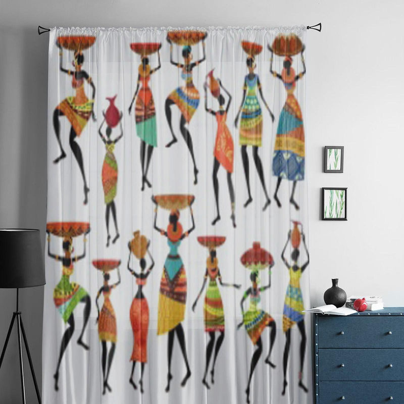 Super Six Transparenter Chiffon-Vorhang mit afrikanischen Frauen-Silhouetten in Weiß, Breite: 135 cm, Höhe: 114 cm - Bild 2