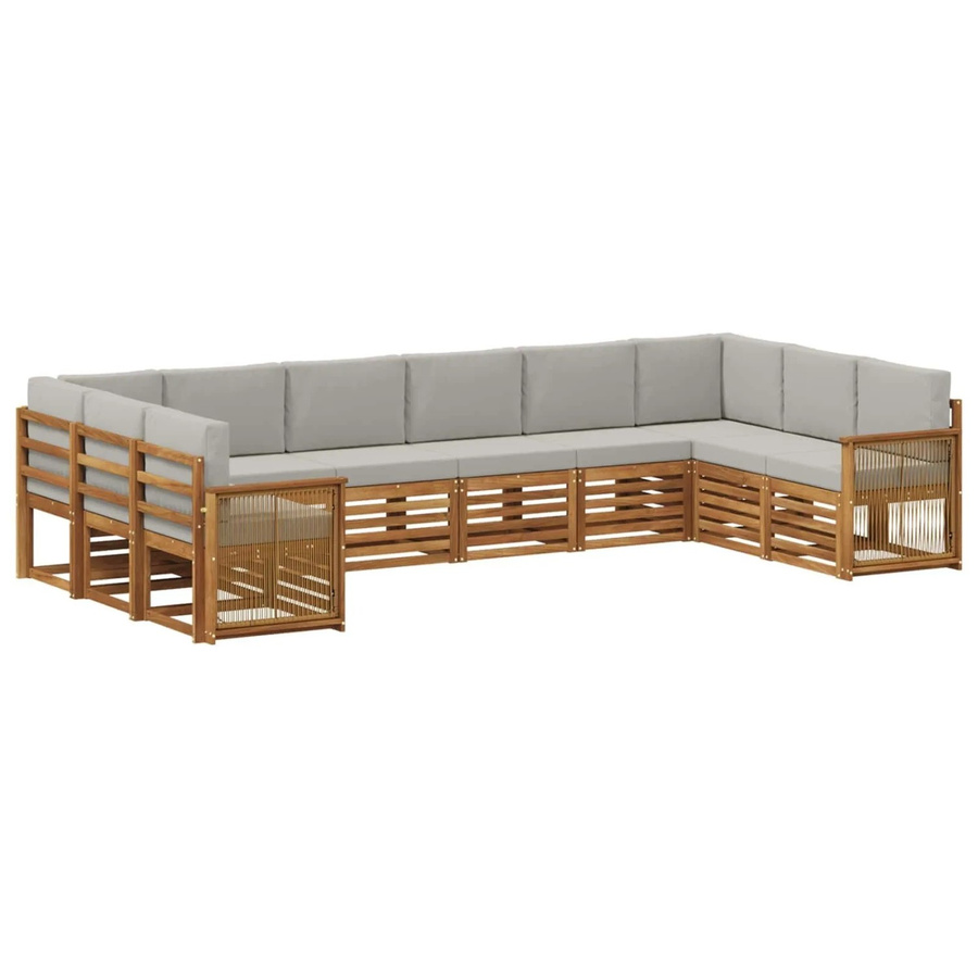 vidaXL Ecksofa Set in L-Form aus massivem Akazienholz mit Kissen in Natur und Hellgrau - Bild 2