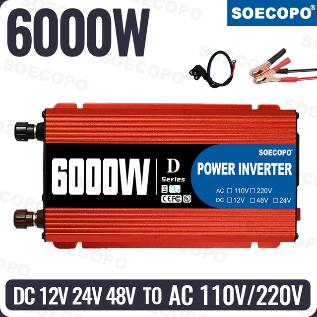 Soecopo Ultra 6000 W Smart Inverter Universal Wechselrichter in Rot, 12 V/24 V/48 V Eingang für 110 V/220 V Ausgang, tragbar für Wohnmobile und LKWs - Bild 1