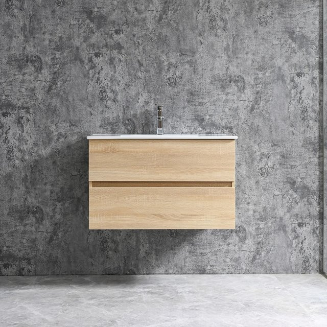 Sanotechnik Einzelwaschtisch Corbo in Braun mit Softclose und Keramik-Waschbecken, Breite: 80 cm - Bild 1